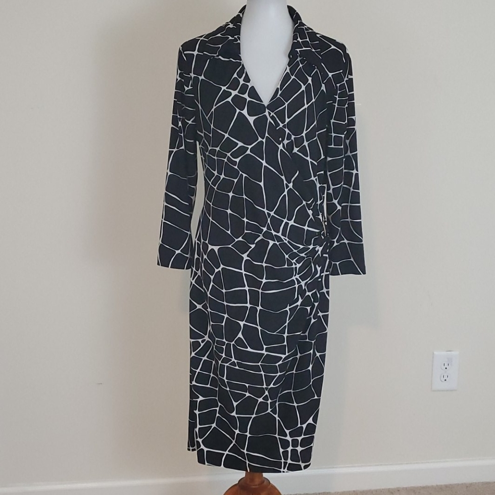 Jones New York black and white midi dress size 16